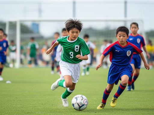 香芝市内の少年サッカー大会で選手がボールを追う試合中の場面