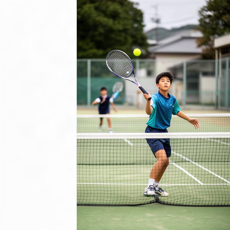奈良県の中学生テニス選手が学校コートでラリーを続ける様子